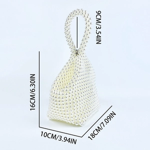 Detailed size chart for handmade pearl beaded tote bag showing height and width dimensions