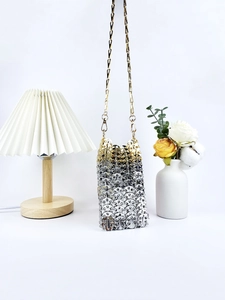 Handcrafted chainmail mini crossbody phone bag with gold and silver gradient sequins