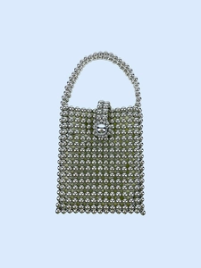 Handmade Beaded Handbag Vintage Artificial Pearl Woven Small Square Purse With Drawstring Liner For Women Party Evening Style