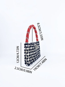 Detailed size specifications of the handmade beaded woven handbag with colorful beads