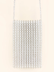 Sac à bandoulière fait main en perles transparentes avec bandoulière longue tissée