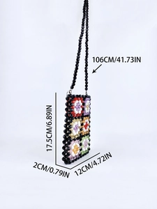 Detailed size specifications for handmade beaded floral crossbody bag in CM and IN