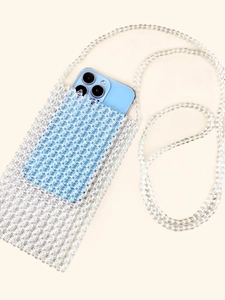 Sac de téléphone en perles fait main avec bandoulière transparente et rangement mobile