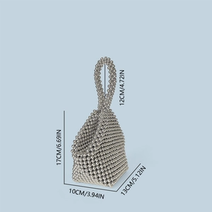 Detailed view of handmade silver beaded bag with geometric dimensions and triangular structure