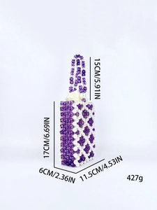 Handmade purple and white beaded handbag with dimensions 11.5x6x17cm shown on white background