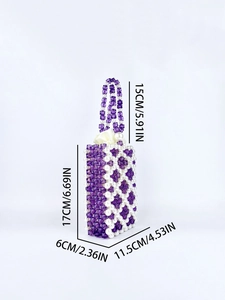 Size chart for purple beaded handbag showing 17cm height and 11.5cm length measurements