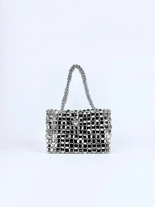 Silver Metal Discs Hand-Beaded Shoulder Bag Retro Hollow Sequin Handbag Elegant Party Evening Pouch For Women