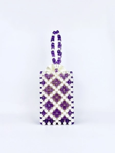 Handmade beaded mini handbag with purple crystal and pearl floral patterns for women