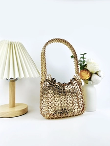 Handmade gold sequin metal mesh handbag with vintage metallic chainmail design