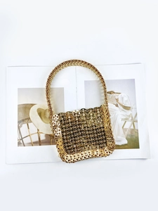Handmade gold sequin metal chainmail handbag with interlocking disc design