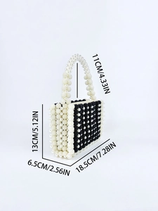 Tableau des tailles détaillé pour le sac perlé fait main noir et blanc avec dimensions en cm