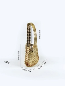 Handmade gold sequin metal mesh handbag with vintage scale texture and top handle