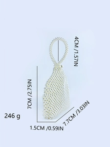 Handmade pearl beaded mini handbag with ring handle and clear size dimensions