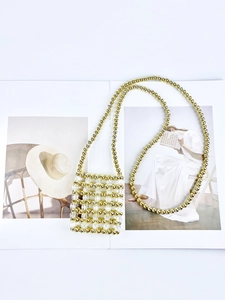 Mini handmade beaded shoulder bag with golden and clear crystals in vintage style