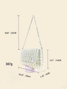 Elegant handmade pearl shoulder bag with dimensions and weight for vintage style