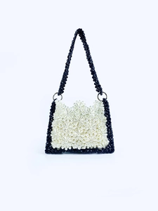 Borsa a Spalla con Fiori di Perline Fatta a Mano per Donna Motivo a Margherita Bianco e Nero Borsa a Sottobraccio Piccola