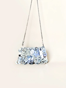 Silver Sequin Evening Bag Sparkling Metallic Paillette Crossbody Chain Clutch For Women Party Wedding