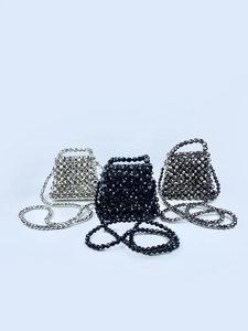 Women Vintage Handmade Beaded Crossbody Bag Acrylic Artificial Pearl Small Handbag Retro Evening Party Clutch With Shoulder Strap