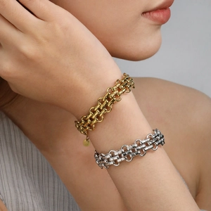 Cuban Link Bracelet Stainless Steel Thick Row Chain 18K Gold Plated Hip Hop Punk Unisex Jewelry