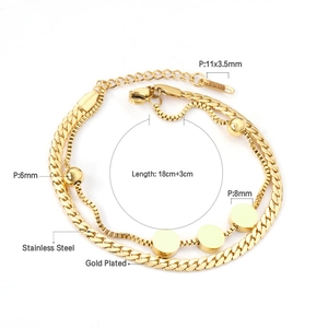 Detail of 18K gold plated stainless steel double layer bracelet with 18cm+3cm adjustable chain