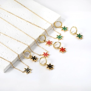 Bijoux Étoile Hexagonale Pour Femmes Acier Inoxydable Plaqué Or Émail Texture Malachite Collier Boucles Oreilles Créoles Géométrique