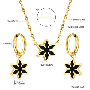 Dimensions détaillées de l'ensemble bijoux en acier doré avec pendentifs hexagonaux