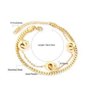 Detailed view of gold plated double-layer bracelet showing length and pendant size