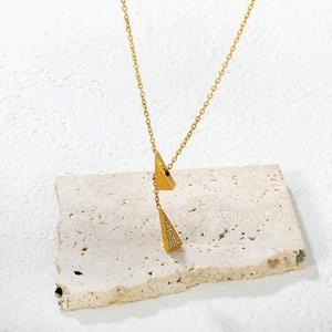 Minimalist 18K gold plated stainless steel necklace with geometric triangle zircon pendants