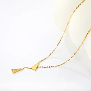 18K gold plated stainless steel necklace with layered geometric triangle pendants
