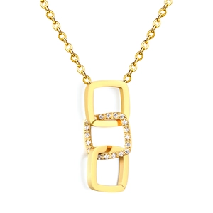 Collana in acciaio inossidabile oro 18K con quadrati geometrici intrecciati e pavé