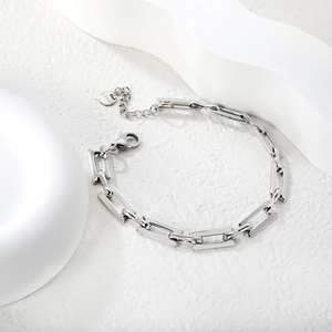Minimalist silver stainless steel paperclip chain bracelet with adjustable lobster clasp