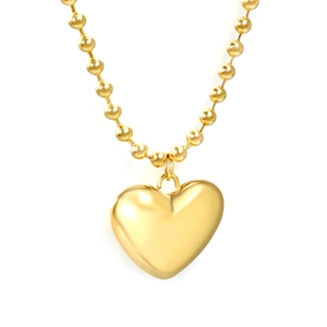 Golden 18K gold-plated stainless steel hollow heart pendant necklace with ball chain
