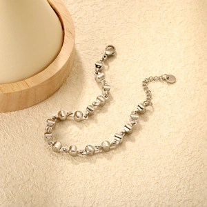 Minimalist silver stainless steel cube bead bracelet with lobster clasp and extension chain