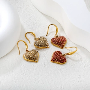 Boucles D'oreilles Pendantes Coeur Style Français Plaqué Or 18 Carats Acier Inoxydable Avec Zircon Romantique Pour Femmes