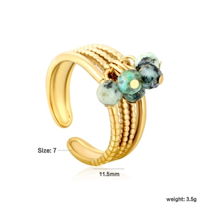 Detail view of gold layered ring with stone beads showing 11.5mm width and 3.5g weight