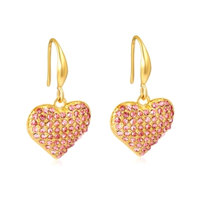 Boucles d'oreilles cœur en acier plaqué or 18 carats avec cristaux pavés roses