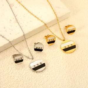 Parure de bijoux géométrique moderne avec incrustation de nacre et boucles d'oreilles
