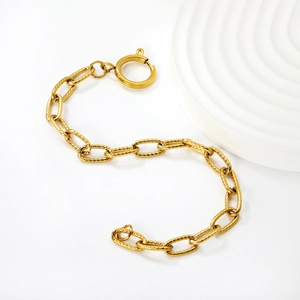 Modern 18k gold plated stainless steel textured link chain bracelet with spring clasp