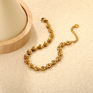18K gold-plated stainless steel chain bracelet with hollow heart charms and round beads