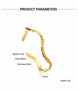 Detail view of 1.5mm gold plated wavy stainless steel ring showing product dimensions