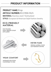 Detail showing stainless steel ring specifications and hypoallergenic material features