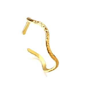 Minimalist golden wavy open ring with hammered texture and smooth finish design