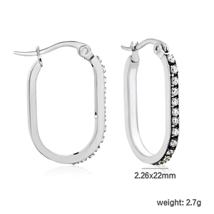 Macro shot of oval diamond earrings in stainless steel with 2.26x22mm size details