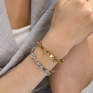 Edelstahl Gliederkette Armband Für Damen Vergoldet Oval Geometrisch Hip Hop Punk Minimalistischer Schmuck Accessoire