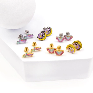 Stud Earrings Stainless Steel Enamel Cartoon Animal Butterfly Owl Dolphin Screw Back Cute Kids Jewelry