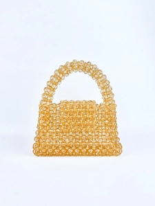 Sac à Main en Perles Fait Main Niche Acrylique Translucide Ambre Perles Cabas pour Femmes Vintage Soirée Fête Casual Sac