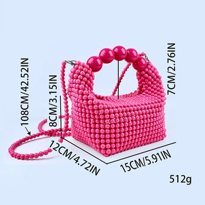 Detailed view of pink beaded handbag with dimensions and weight at 512g for daily styling
