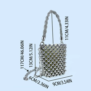 Detailed size specifications for silver beaded mini bag with handle and metal chain
