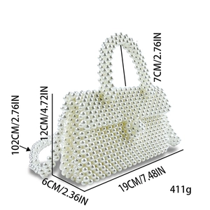 Detailed size specifications for the handmade white pearl woven handbag and strap