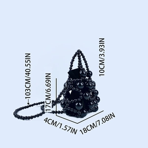 Detailed dimensions of black beaded mini handbag showing 18cm width and 17cm height